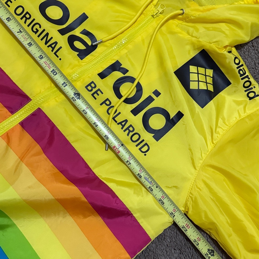 Wmns-L-Polaroid Windbreaker-Yellow Multi Color Stripe-Pockets-Drawstring Waist - Picture 10 of 15